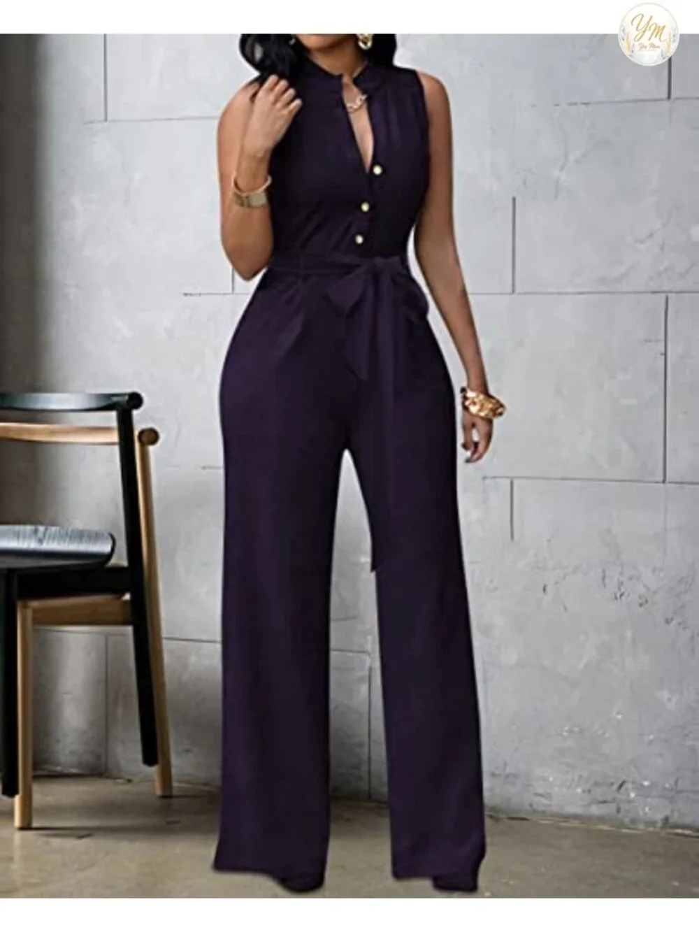 Women's Floral Print V Neck Sleeveless Wide Leg Long Pants Romper Jumpsuit